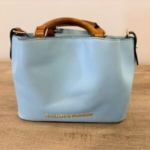 Dooney & Bourke Sky Blue Satchel with Tan Handles